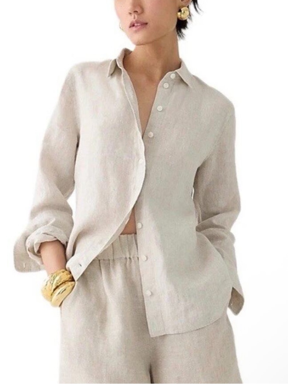 J. CREW Baird McNutt Irish Linen Button Shirt Khaki Coastal Beige Preppy Size 4